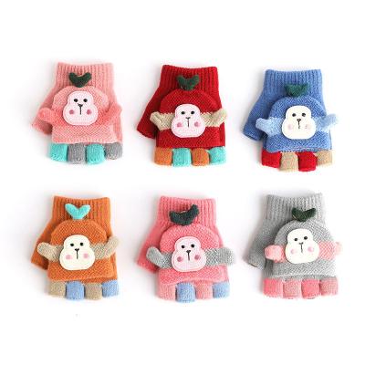 China China Dobby Good Kids Winter Knitted Gloves Fingerless Knitting Pattern Cartoon Monkey Warm Soft Gloves For Kids for sale