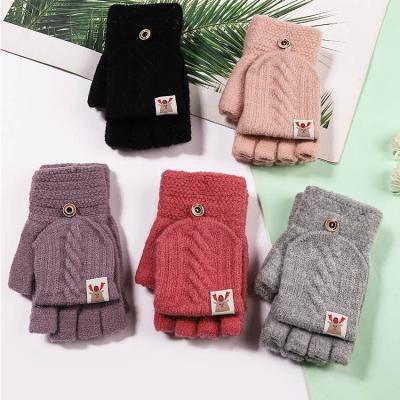 China 2022 Women Winter Warm Half Finger Flip Gloves Deer Warm Knitted Gloves for sale