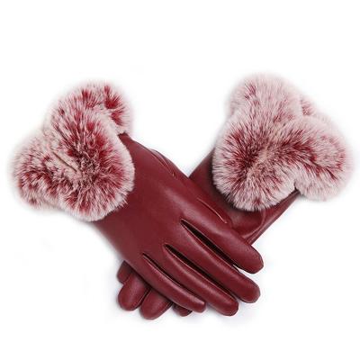 China Fashion Plush Other Wholesale Women's Daily Life HW-ZLD7 Siywina Winter Workout Gloves Cute Outdoor Warm Fur Suede Leather Gloves for sale