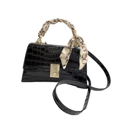 China Water Resistant Crocodile Pattern Handbag Women Bag 2022 Summer New PU Silk Single Shoulder Bag Small Square Bag Scarf for sale