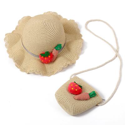 China New Character China Manufacturer Summer Girl Straw Hat Kids Sunscreen Beach Hat Girl Straw Hat Handbag Set for sale