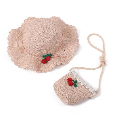 China Wholesale high quality character factory girls summer hat bag set wide brim sun beach straw hats and shoulder bag kids straw hats for sale