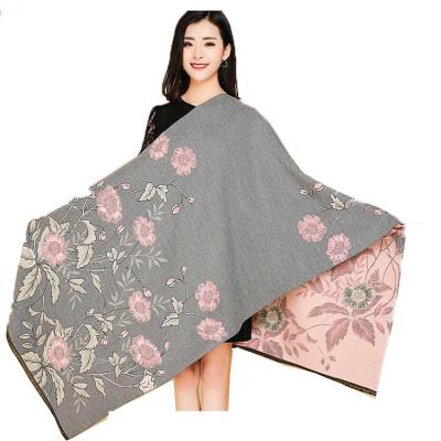 China 2022 new thick cashmere women's hijabs scarf winter sunflower and shawl scarf women's heavy floral pashmina for sale