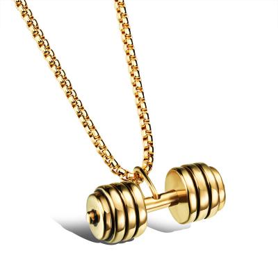 China New Arrived Hip Hop Trendy Gold Barbell Black Silver Titanium Barbell Necklace for sale