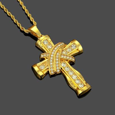 China Men's Religious Men's Pendant Necklace Shiny Zinc Alloy Gold Fashion Hip Hop Vintage Cross Crucifix Cross for sale