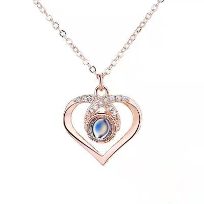 China 100 Languages ​​I Love You Romantic Projection Heart Photo Jewelry Necklace Pendant Necklace for sale