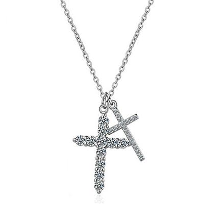 China Popular Arrived Crucifix Jewelry Copper Necklace New Zircon Inlay Crucifix Women Religious Cross Sweater Chain for sale