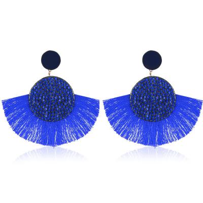 China Bohemia crystal earring circle rhinestone ethnic handmade jewelry long silk thread beaded tassel earrings for women for sale