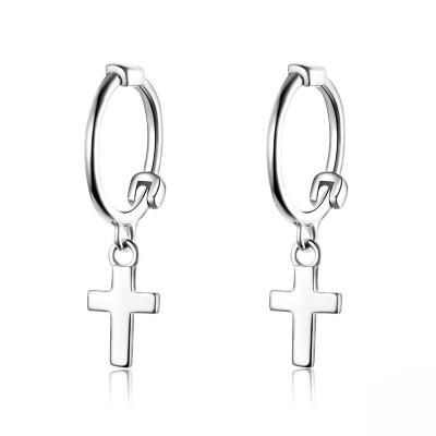 China Classic Jewelry 925 Sterling Silver Vintage Cross Drop Platinum Plating Earrings for sale