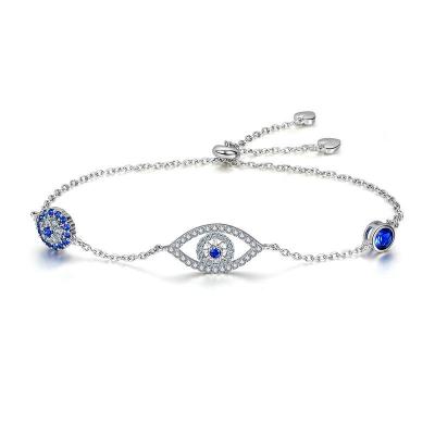 China Other New Arrival Adjustable Women 925 Sterling Silver Zircon Blue Eye Bracelets for sale