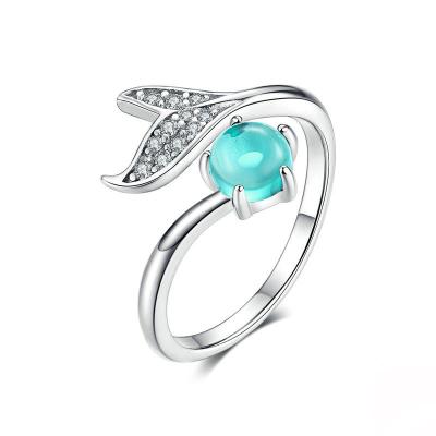 China new arrivals Hand-polishing Opal Ring 925 Sterling Silver Ring Blue Tears of open mermaid ring for women for sale