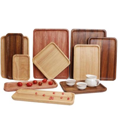 China Bintangor Wood Wooden Walnut Wooden Walnut Rubber Rectangle Serving Tray Dinner Tray for sale