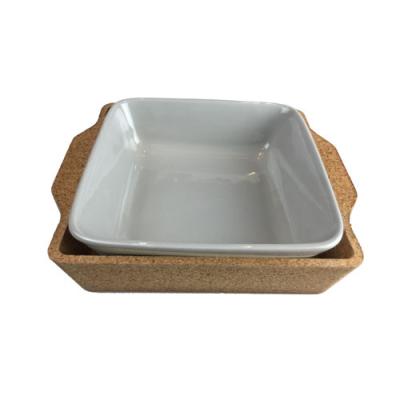 Cina Piatto ceramico con il vassoio del sughero/base 21.5*22.5*5.5cm del sughero in vendita