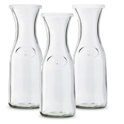 China Modern Narrow-Neck Drink Water Juice Glass Jar Glass Pouring Carafe With Plastic Lid for sale