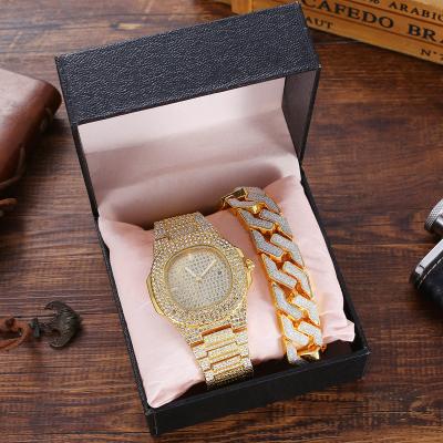 China Fashion \ Dress Popular Luxury Hip Hop Punk Watch Set Diamond Steel Band Watch + Diamond Chain Bracelet for sale