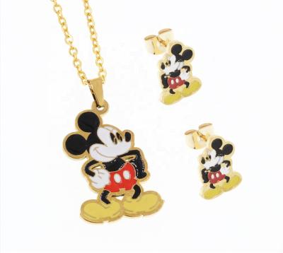 China Cute Accessories Kids Fashion Mickey Mouse Jewelry Set Children Cartoon Necklace Pendant Earing Sets for sale