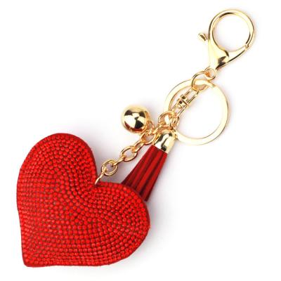 China Central Institute of Statistics Environmentally Friendly Recommend Korean Ring Heart Sparkling Charm Keychain Crystal Rhinestone Heart Love Tassel Purse Keychain for sale