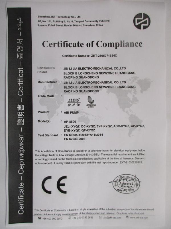 CE - Jin Li Jia Electromechanical Co., Ltd.