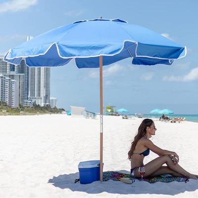 China Beach Umbrella Heavy duty commercial wooden market beach puly umbrellas folding luxury sun parasols umbrellas for sale