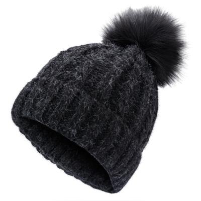 China JOINT Custom Merino Wool Blended No-itch Itch Cable Knit Skully Beanie Winter Hats Pom Pom Hats Wholesale for sale