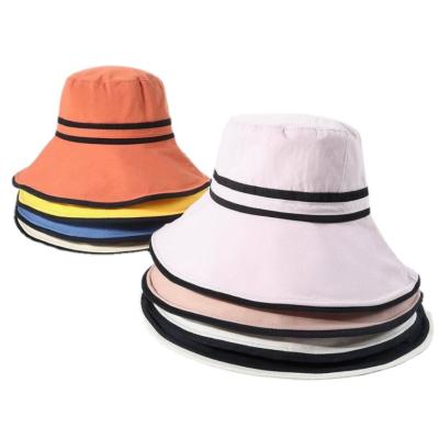 China Wholesale Wide Brim Striped Boonie Fishing Hat Embroidery Logo Custom Bucket Hat With String for sale