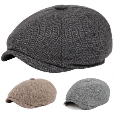 China Striped Style 8 Autumn European Winter Beret Ivy Cap Herringbone Duckbill Hat Flat Ivy Hat Beret Newsboy 6 Panel Cap for sale