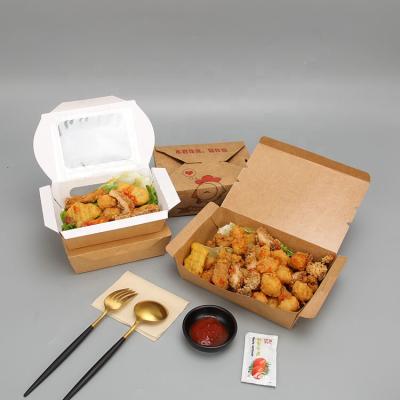 China Recyclable Factory Disposable Wrapping Paper With Window Lunch Food Salad Takeout Lunch Box Carton Fast Food Salad for sale