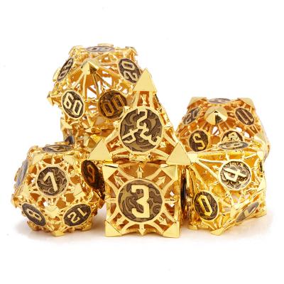 China Metal Hollow Dice 7 Pcs DND Hollow Dies D4 D6 D8 D10 D10 D12 D20 Polyhedral Metal Dice Table RPG Game Dice For Dungeons And Dragons D&D for sale