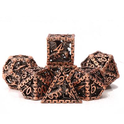 China dnd hollow die 7pc Metal Dragon Hollow Dice polyhedral dies dragon hollow dies set for n dungeons dragons gifts for sale