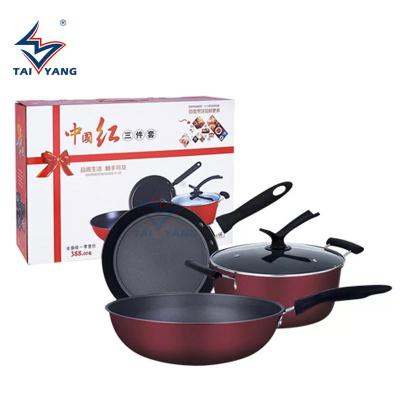 China Viable Manufacturers Direct Sales Stainless Steel Cookware Set Thickened Chinese Red Soup Pot Skillet and Cauldron Set 3piece Set for sale