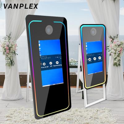 China Tempered Glass + Strong Metal Mirror Magic Booth Tops Aluminum Selfie Photo Booth Kiosk Mirror Booth With 40 Printer Touch Screen for sale