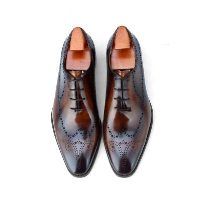 China New Design ALF8-W5 Printed Luxury Italian Handmade Genuine Leather Shoes Brown Color Men Wedding Elegant Business Oxfords Shoes for sale