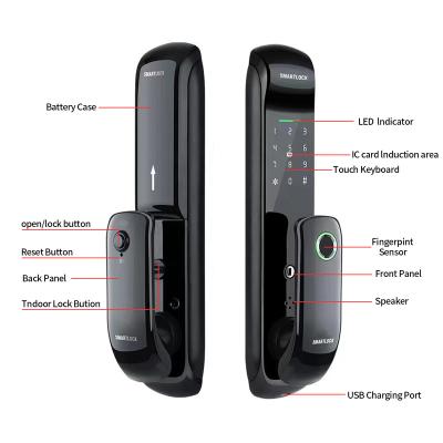 China Anti-peep code Double Sided Tuya Digital Wifi Wood Biological Commercial Biometric Locks Card Fingerprint Smart Door Lock and Handle for sale