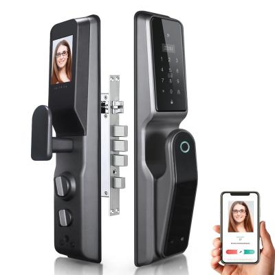 China Anti-peep Code Tuya APP Security Digital Electric Locks Smart Automatic Door Locks Face Recognition Built In Camera With Door Bell for sale