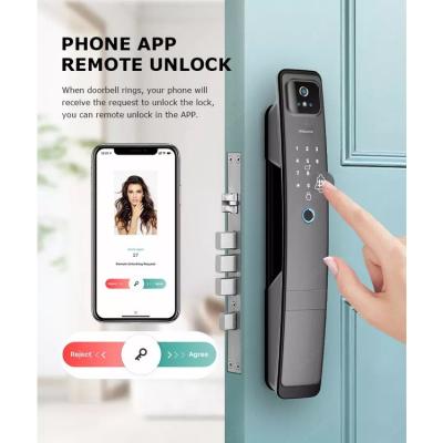 China Anti-peep Code Face Recognition Digital Smart Home Electronic Keypad Tuya Fingerprint Smart Door Lock With Camera for sale