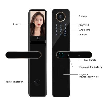 China Built-in Doorbell Tuya APP Remote Open Aluminum Alloy Front Door Lock Peephole Camera Doorbell Lock Fingerprint Secret Code Smart Card Lock for sale