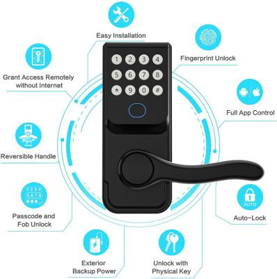 China Alluminum Alloy USA Door Handle Alexa Biometric Fingerprint Keypad Digital Wifi Ttlock Electronic Smart Bedroom Door Lock for sale