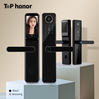 China Built-in Doorbell Tuya APP Remote Open Hole Camera Doorbell Electronic Fingerprint Code Front Door Smart Lock Digital Card for sale