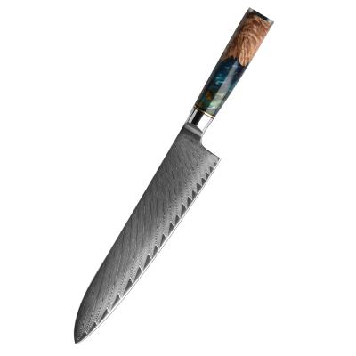 China 8 Inch Viable 10 Inch Japanese VG10 Damascus Steel Kitchen Knives Cutting Fish Flesh Chef Knife With Resin Wood Handle for sale