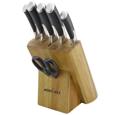 China Sustainable Professional ABS Handle Stainless Steel 6pcs Kitchen Knife Set With Acacia Wood Block for sale