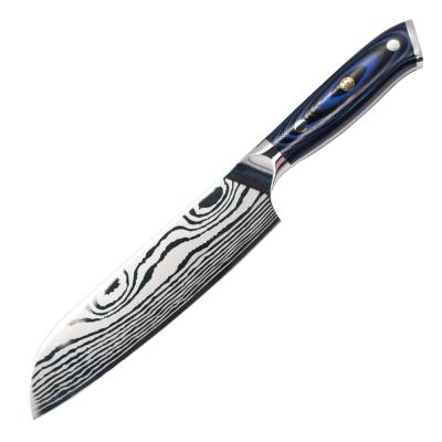 China Japanese Kitchen Steel Blade Stainless Steel Blade 7inch Damascus Pattern Cleaver Disposable Damascus Cleaver Knife for sale