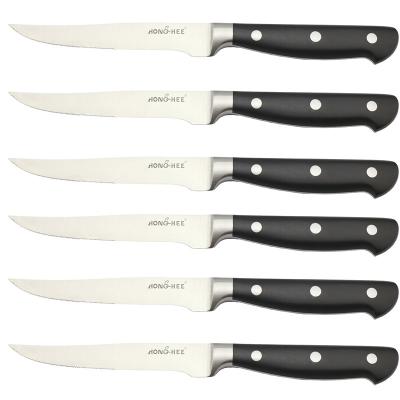 China Disposable 6-Piece Full Tang Triple Riveted Steak Knife Sets Stainless Steel Serrated Edge ABS Handle Kitchen Knives Factory for sale