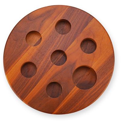 China Disposable Carbonized Acacia Wood Round Shape Closet Cup Board Measuring Cup Tray Mat Holder for sale