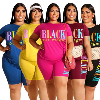 China 2020 wholesale breathable plus size clothing newcomer women 2 piece workout suit t-shirt and shorts set for sale