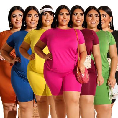 China Breathable Wholesale O-Neck Plus Size Short Sleeve T-Shirt Shorts Summer Clothing Women's Casual 2 Piece Sets for sale