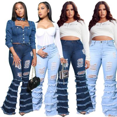 China Plus Size Jeans Cotton Material Wash Water Ripped Tassel Jeans for sale