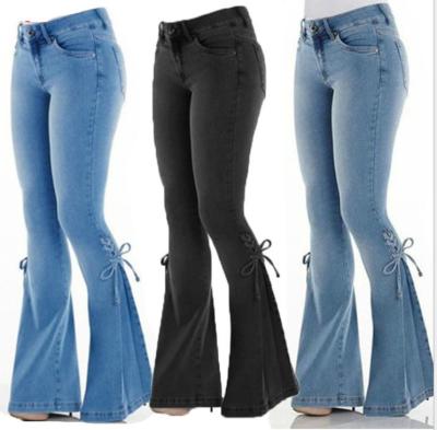 China Breathable Mid Waist Long Denim Pants Stretch Jeans Womens Trousers Flare Jeans For Women for sale