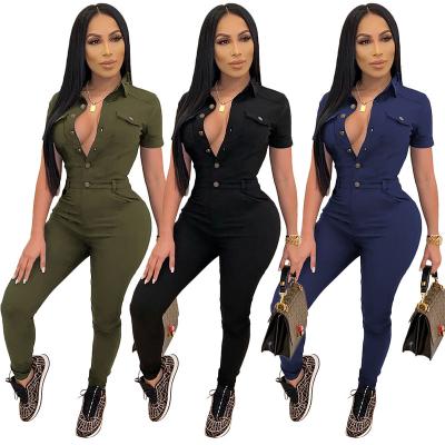 China Casual Solid Color QUICK DRY Short Lapel Sheathed Straight Overalls For Women 2021 for sale