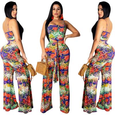 China Sexy QUICK DRY off the shoulder cutout print pants shape 2021 women wide leg pants overalls for sale