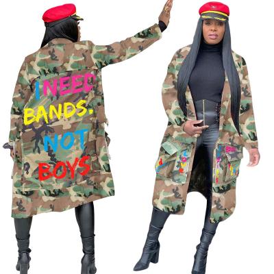 China Viable Mid Length Patch Coat Casual Camouflage Printed Military Coats for sale